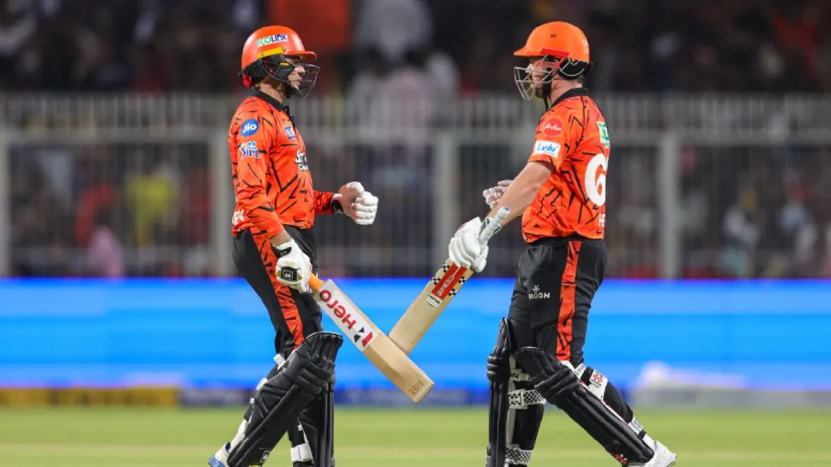 Abhishek Sharma celebrates after scoring 74 off 28 balls for SRH, hitting 7 sixes in the powerplay to set a T20 world record in IPL 2026 Match 17 against Punjab Kings at Mullanpur