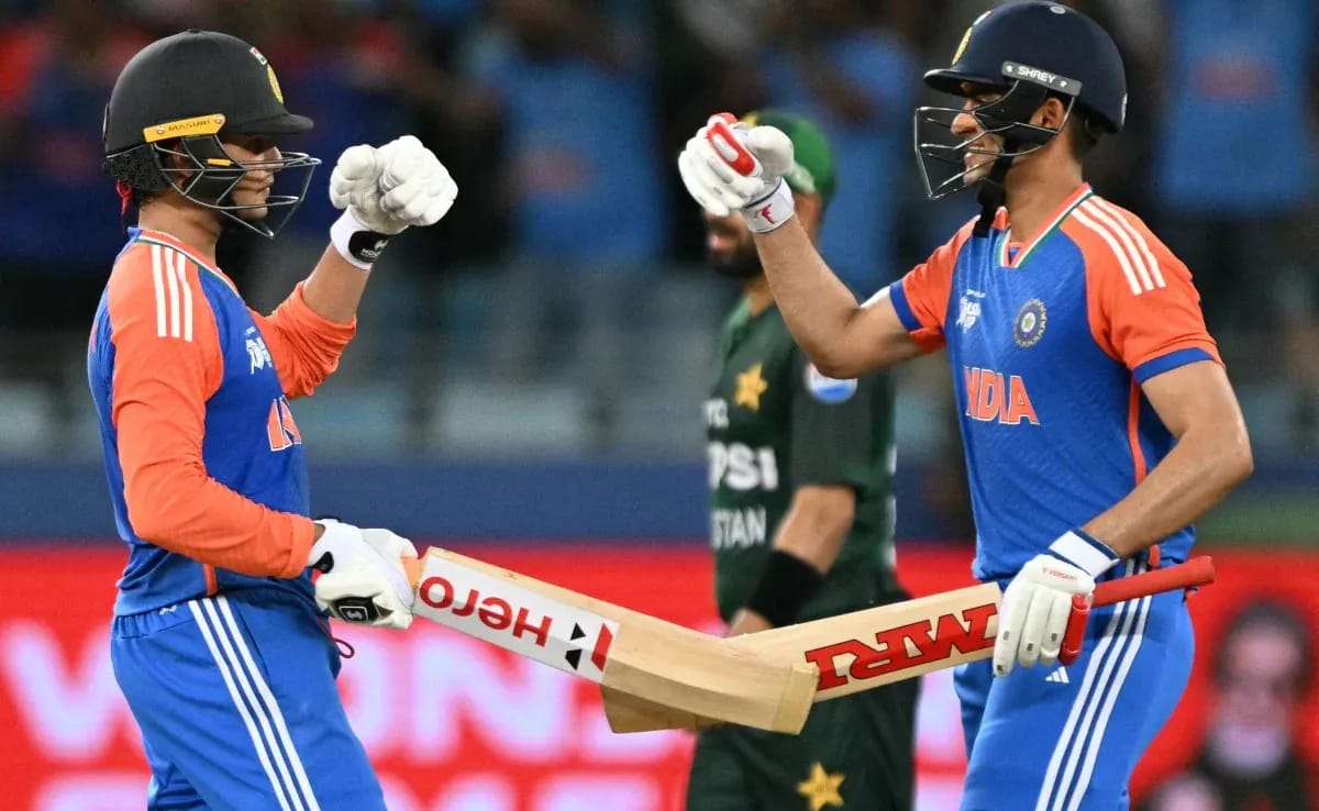 Abhishek Sharma and Shubman Gill share a mid-pitch chat during the Asia Cup, illustrating the talk, trust, and tempo that define their opening partnership.