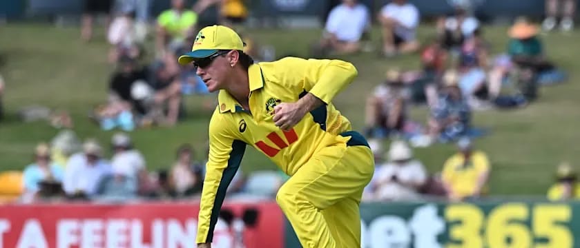 Australian leg-spinner Adam Zampa celebrating after taking four wickets in the second ODI against India in 2025, leading his team to a series-clinching victory.