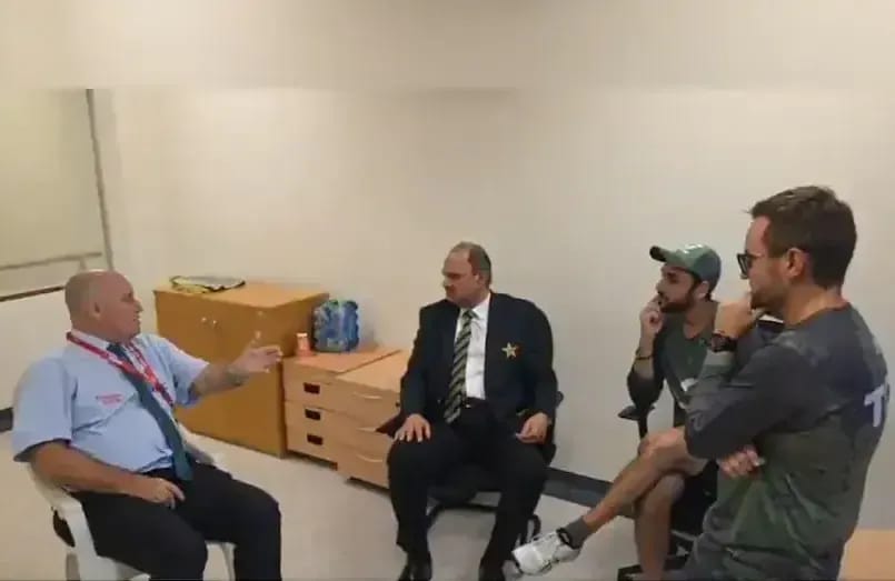 Match referee Andy Pycroft during a meeting with PCB officials before the UAE vs Pakistan match.