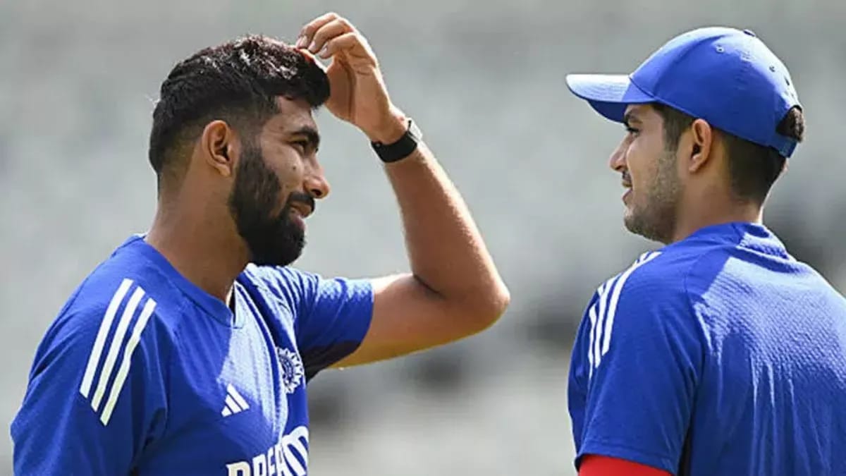Gill and Bumrah on ground during a practise session