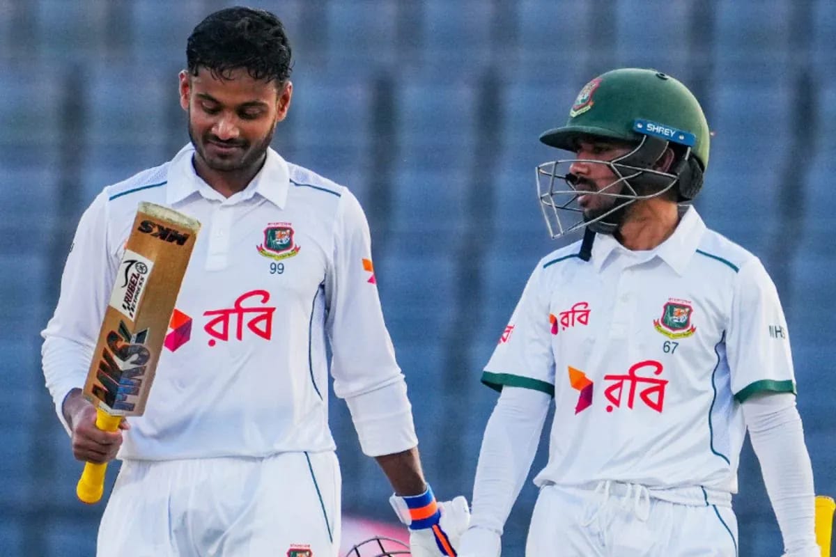 Bangladesh cricket team celebrating innings victory over Ireland in Sylhet Test match after centuries from Mahmudul Hasan Joy and Najmul Hossain Shanto November 2025