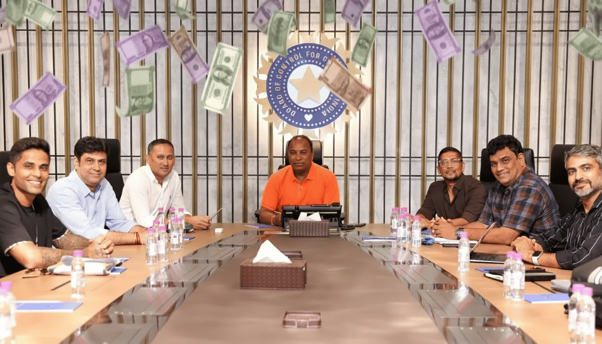 BCCI’s Cash Pile Sky Rocketed Since 2019: Where It's Getting Money From And Where They Are Spending BCCI internal meeting with top official sitting around a aable and BCCI Logo in the back