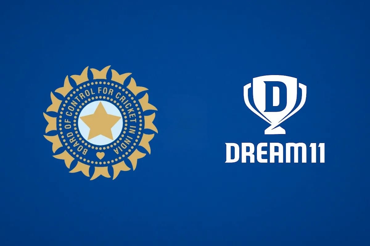 BCCI Invites Bids For Team India’s Title Sponsor, Bars Real-Money Gaming And Crypto Firms BCCI and Dream11 logo on blue background