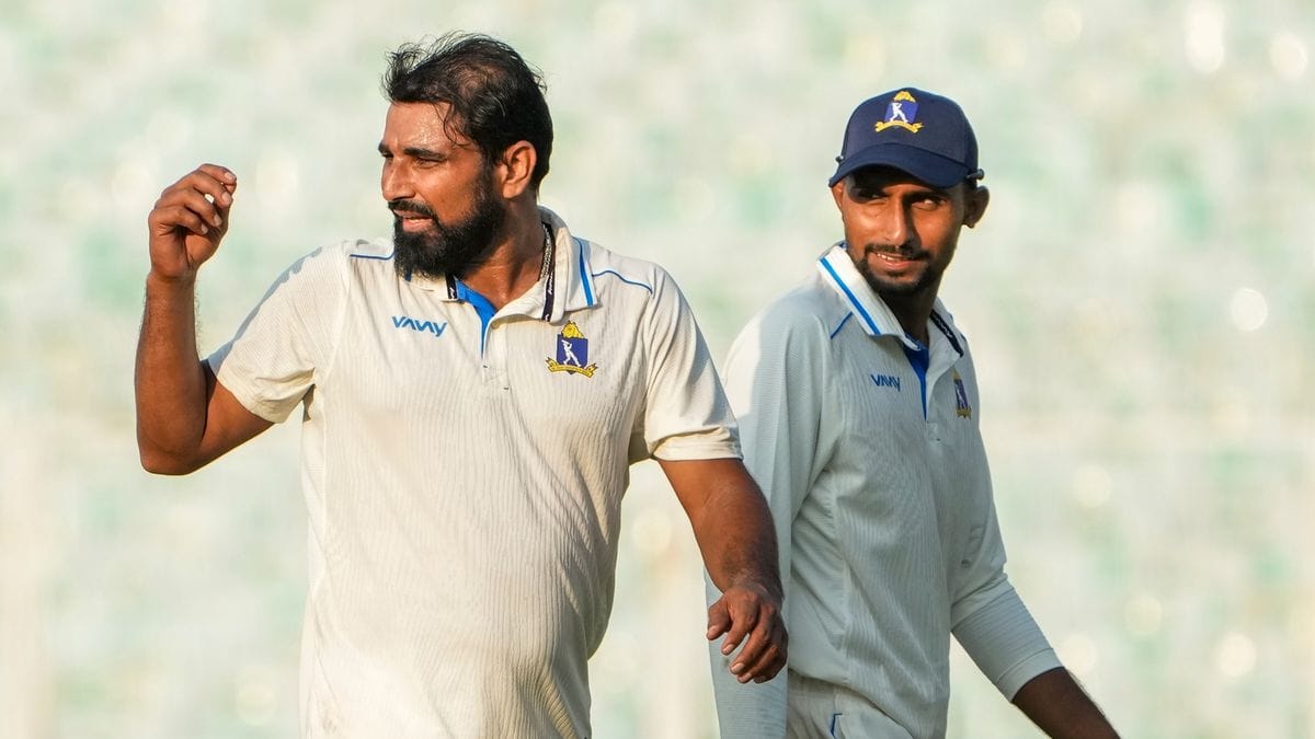 as Mohammed Shami endures a rare wicketless day in Ranji Trophy Elite Group C at Agartala.