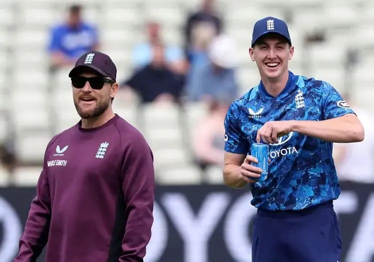 McCullum hints Harry Brook could be England’s Ashes vice-captain Harry Brook walks in England colours along side England's Head Coach Brendon McCullum