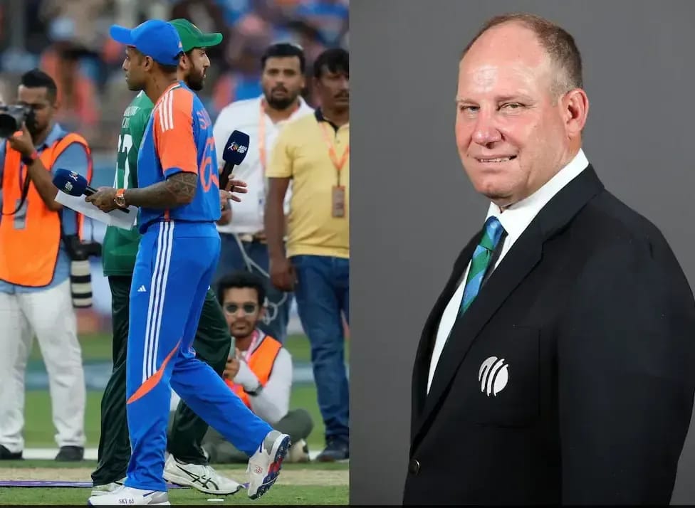 India Pakistan Captains during the toss while Match refree Andy Pycroft image on the right