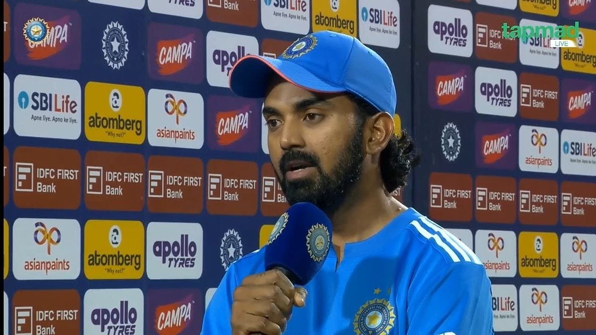 KL Rahul reacts after India loses 20th consecutive ODI toss to Temba Bavuma in Raipur during 2nd ODI vs South Africa