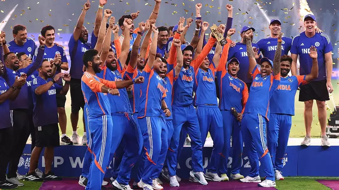 Indian cricket team celebrates Asia Cup 2025 victory without the trophy as ACC chief Mohsin Naqvi leaves stadium with the trophy.