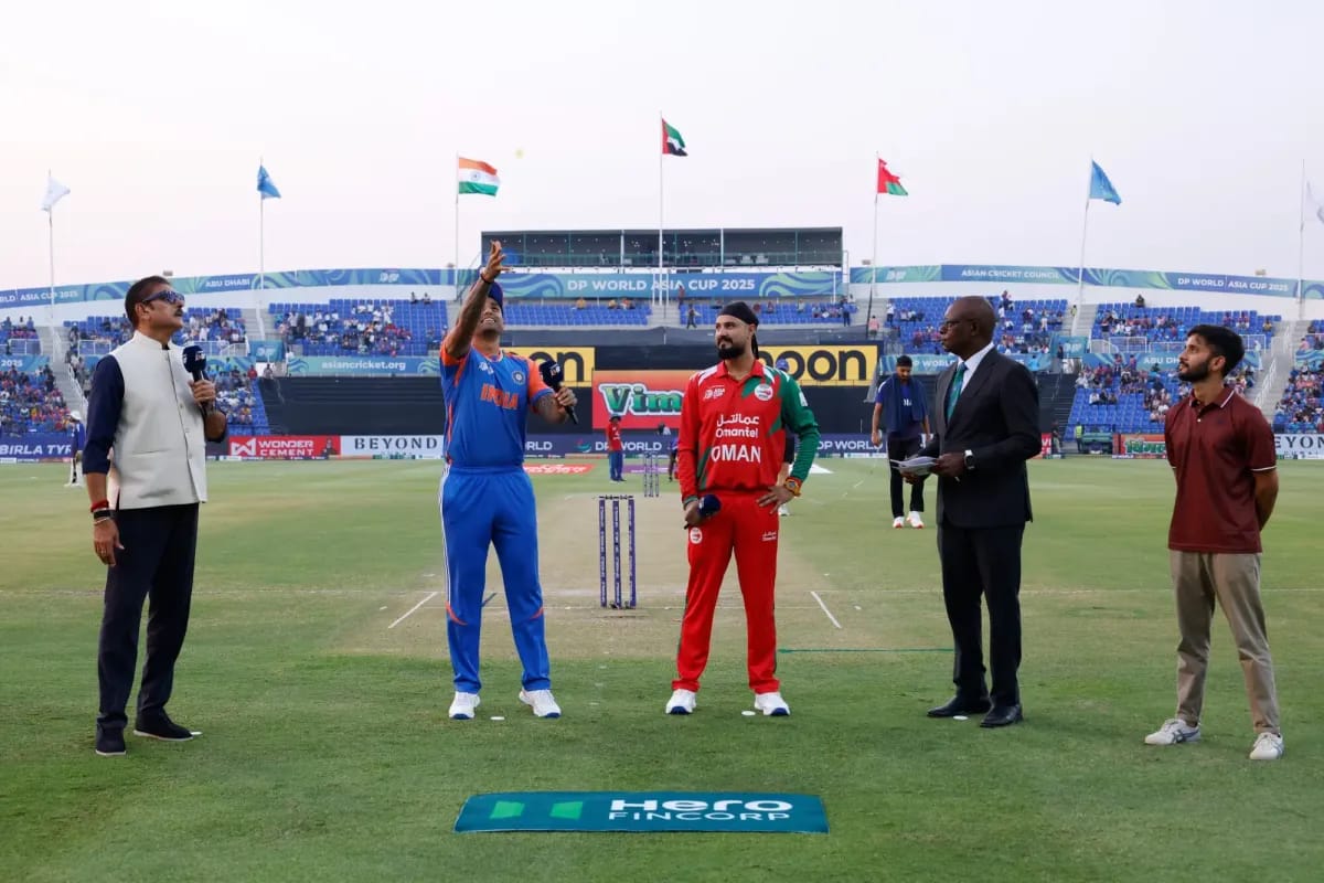 India Captain Suryakumar yadav and Oman captain during toss for the match along with others
