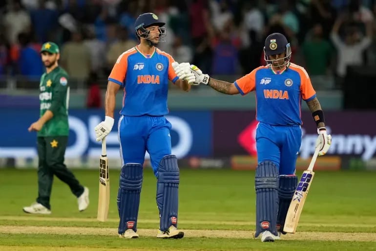 India vs Pakistan, Asia Cup 2025: Suryakumar, Kuldeep star in India’s 7‑wicket win Surya Kumar Yadav and Shivam Dube after completinghte chase heading towards the dressing room.