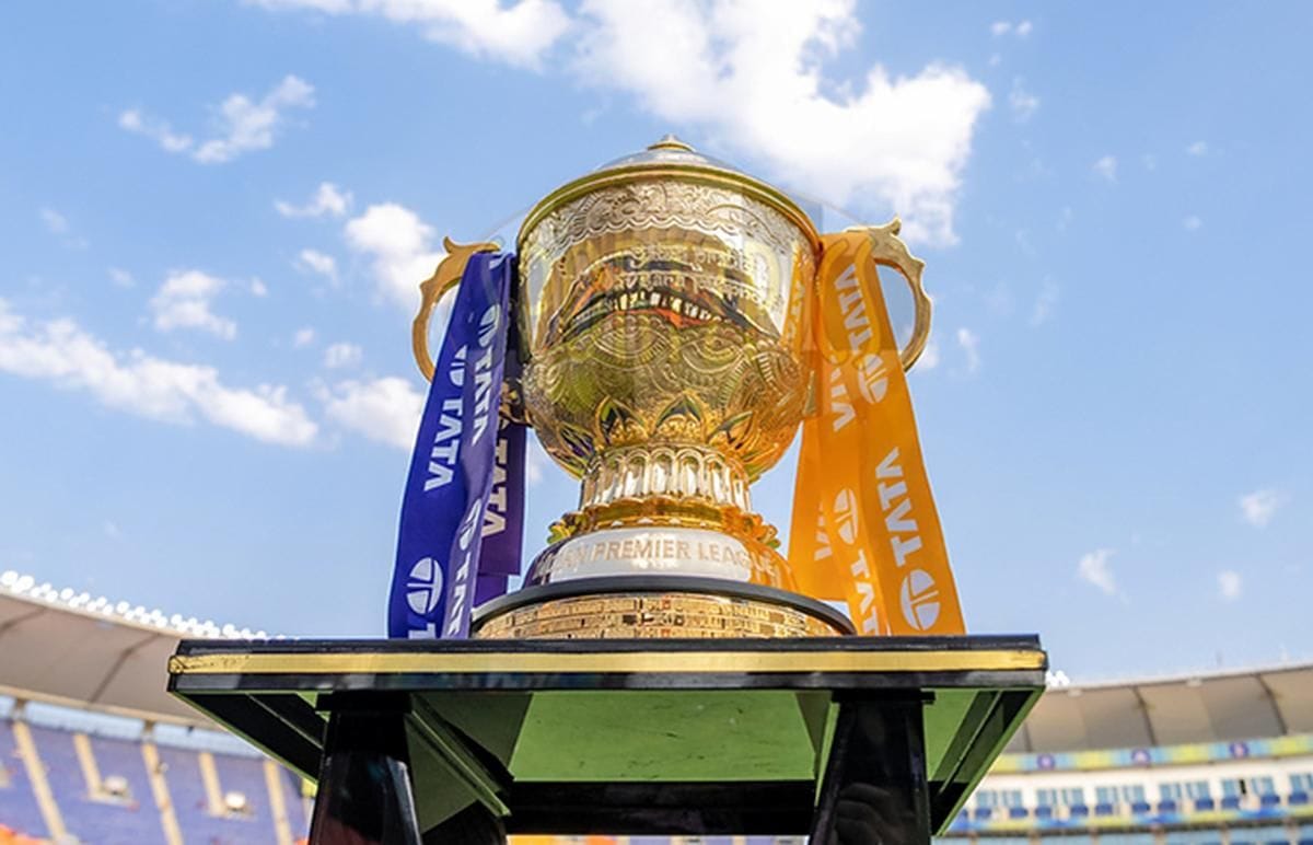IPL trophy in the stadium during a photo op as tournament's business expands 