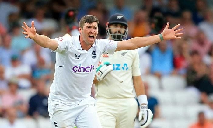 Jamie Overton appealing to the umpire against New Zealand in a test match.