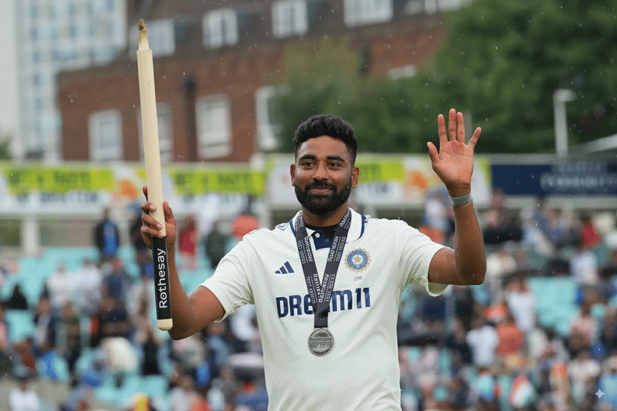 Siraj’s Oval roar earns ICC Player of the Month nod for August Mohammad Siraj Posing after the post match ceremony with medal and stump in hand