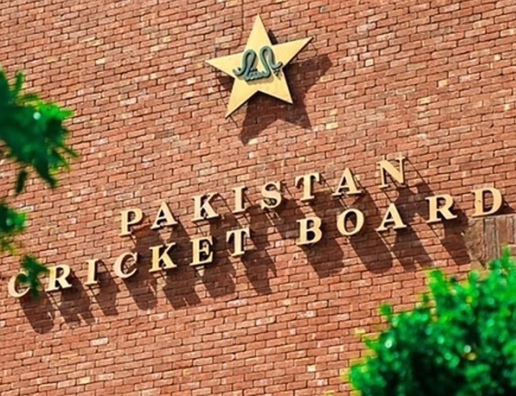 PCB headquarters exterior with Pakistan Cricket Board Sign and logo