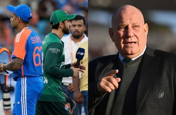 Suryakumar Yadav and Asif Ali during hte toss for India vs Paksitan Match in Asia CUp while Match refree Andy Pycroft in the left.
