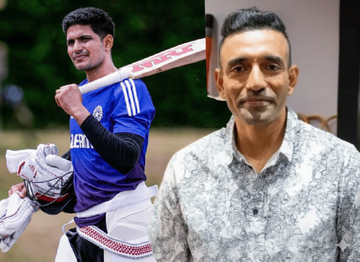 Robin Uthappa alongside Shubman Gill images, representing Uthappa's prediction that Gill won't become all-format captain and that Iyer should lead T20Is instead, as Gill must first secure his T20I playing XI spot.