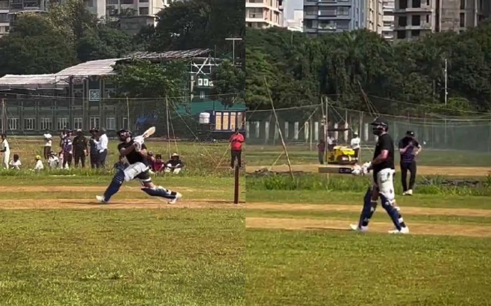 Rohit Sharma practicing at Mumbai's iconic Shivaji Park on October 10, 2025, where he hit a massive six that allegedly landed on his own Lamborghini parked nearby