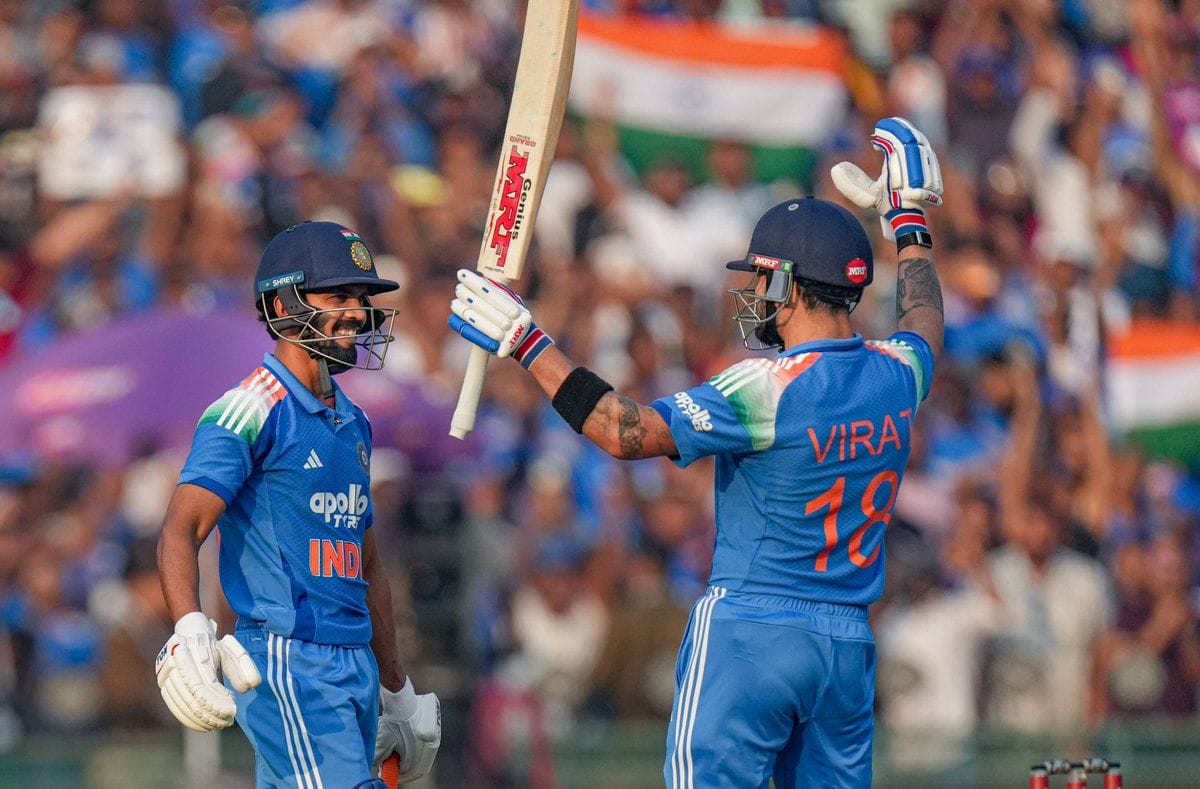 Ruturaj Gaikwad celebrates maiden ODI century with Virat Kohli during India vs South Africa 2nd ODI in Raipur