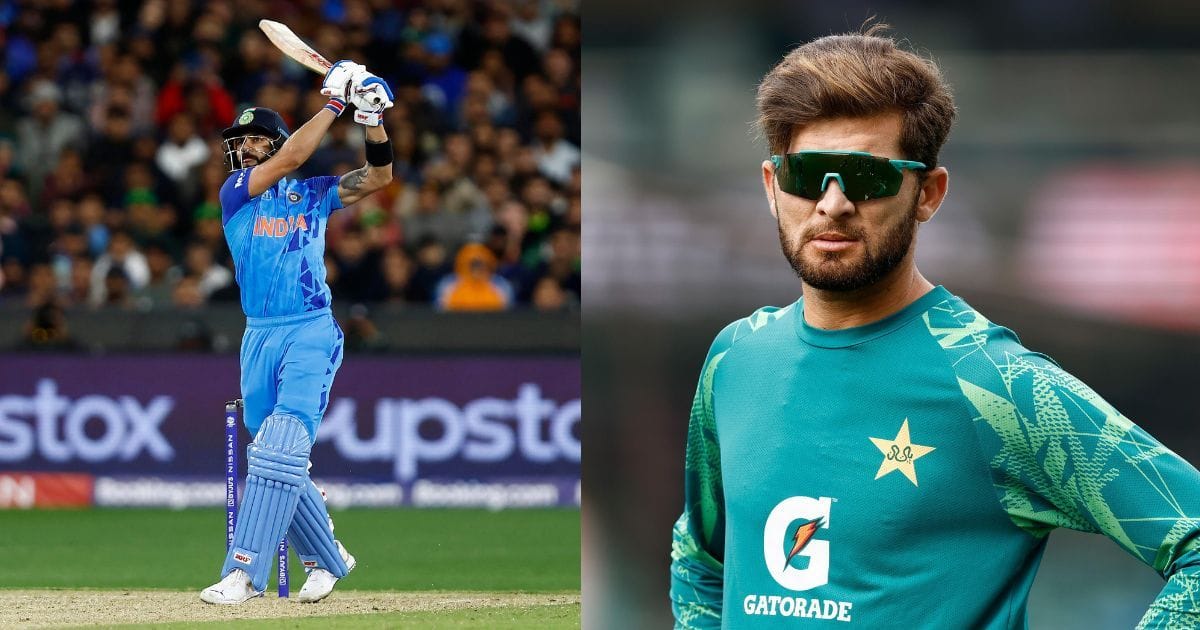 Not Virat Kohli, Shaheen Afridi Names Hashim Amla As Toughest; Pakistan’s Asia Cup Squad And Schedule Inside Saheen Afridi during practice session on left while in the right virat kohli playing iconic shot in T20 World Cup 2022 Semi Final.
