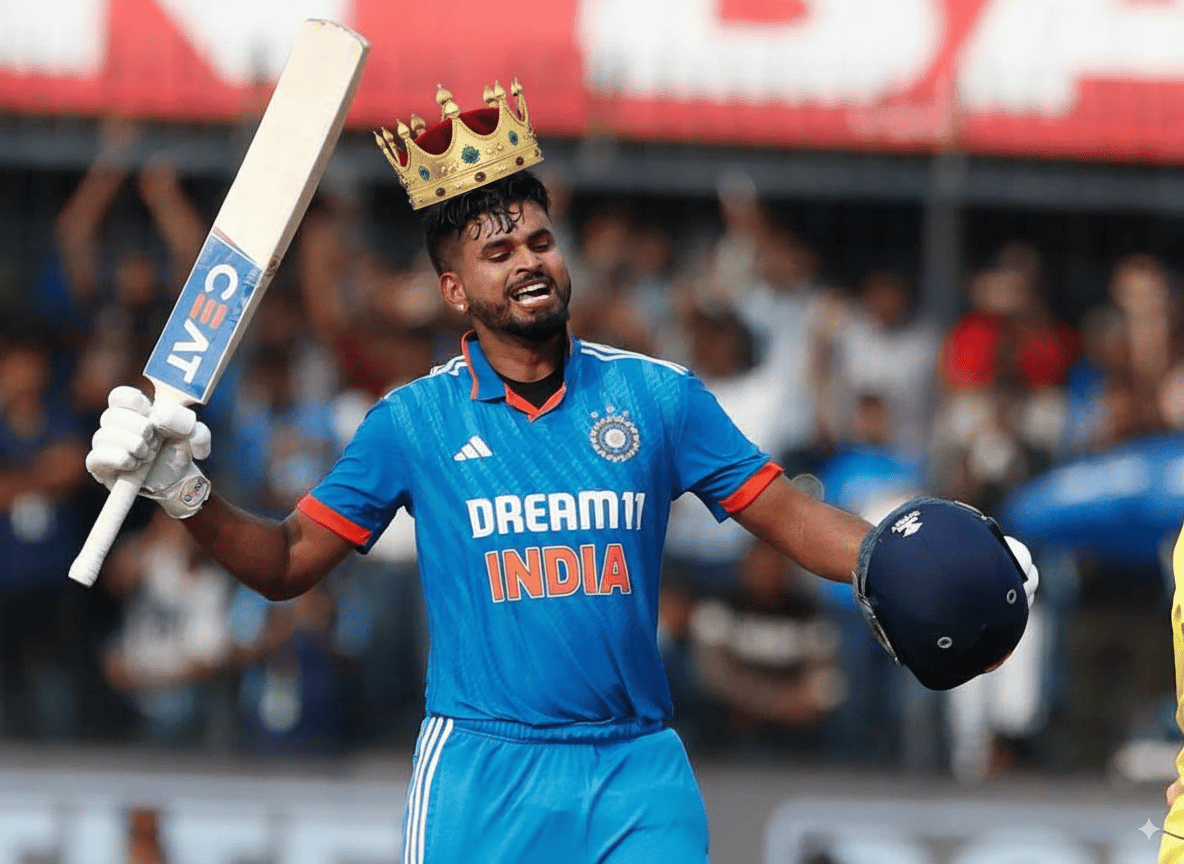 Shreyas Iyer Celebrating after completing hundred for India during an ODI match