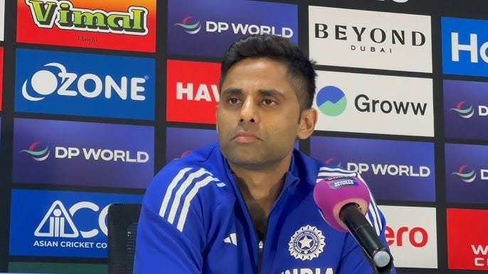 Suryakumar Yadav speaks at the post-match press conference after beating Pakistan, stating that India vs Pakistan “is not a rivalry anymore” due to India’s dominant record.