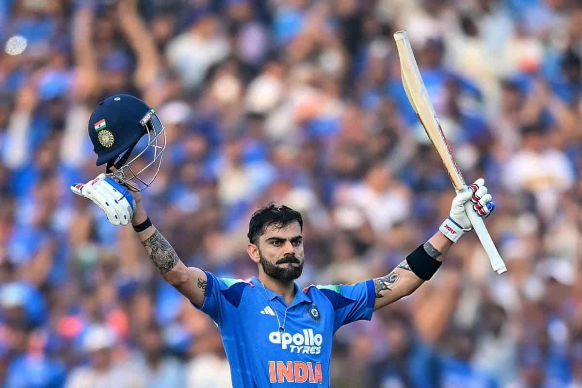 Virat Kohli celebrating after scoring his 53rd ODI century against South Africa at Raipur in the 2nd ODI match
