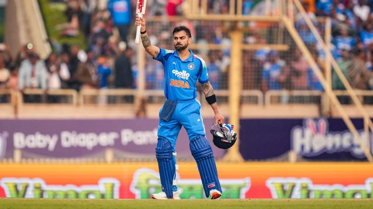 Virat Kohli celebrates his 52nd ODI hundred against South Africa at Ranchi, breaking Sachin Tendulkar’s record for most hundreds in a single cricket format
