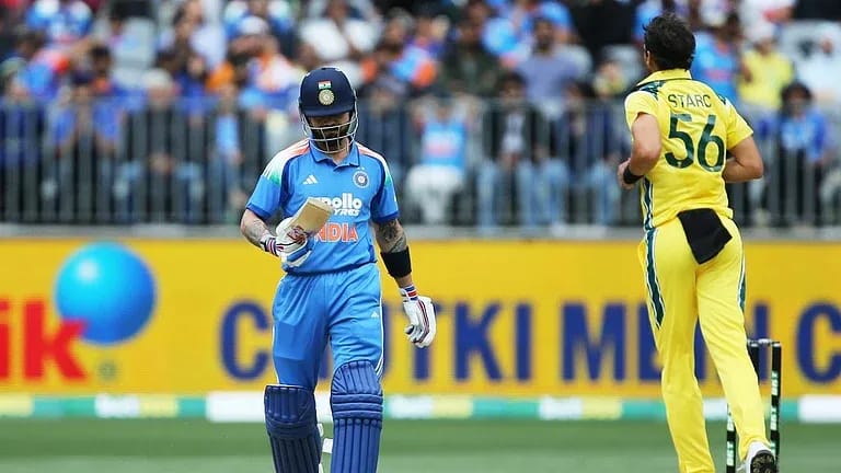 "Demons Of BGT Back": Virat Kohli Faces Reality After Duck in Australia ODI Virat Kohli walking back after being dismissed for a duck in the first ODI against Australia in Perth, with Rohit Sharma and Shubman Gill also failing to make significant contributions.