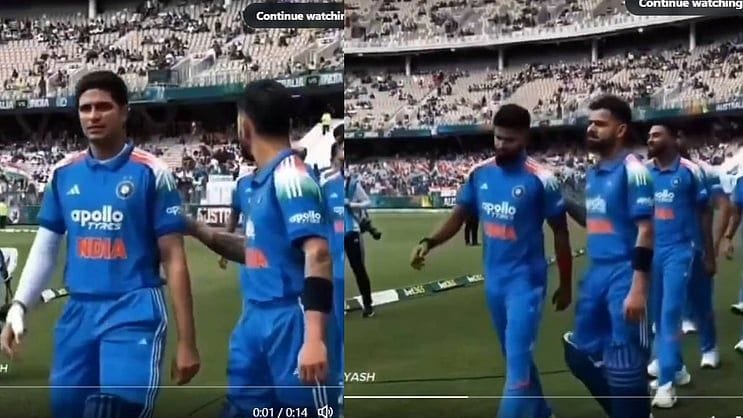 Virat Kohli’s ‘Selfless’ Act Wins Hearts Amid Disappointing ODI Return Against Australia Virat Kohli making way for Shubman Gill and Shreyas Iyer during the lineup for the national anthem before the first ODI against Australia at Perth, showing leadership and humility.
