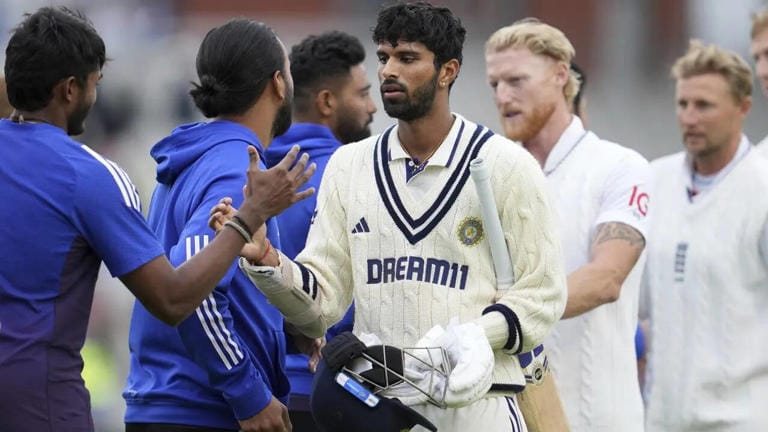 Washington Sundar explains Manchester handshake row with Stokes, Jadeja Washington Sundar shaking hands after winng the match.