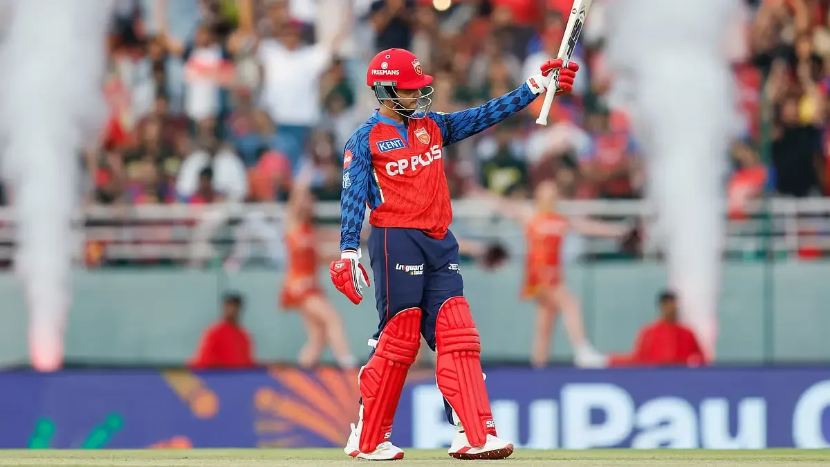 Priyansh Arya celebrates his 57 off 20 balls for Punjab Kings against Sunrisers Hyderabad in IPL 2026 Match 17 at Maharaja Yadavindra Singh International Cricket Stadium Mullanpur