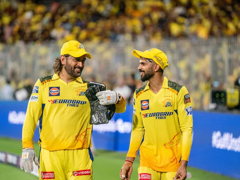 CSK captain Ruturaj Gaikwad speaks at the toss during CSK vs DC IPL 2026 Match 18 at MA Chidambaram Stadium Chepauk as Ravi Shastri asks about MS Dhoni's return